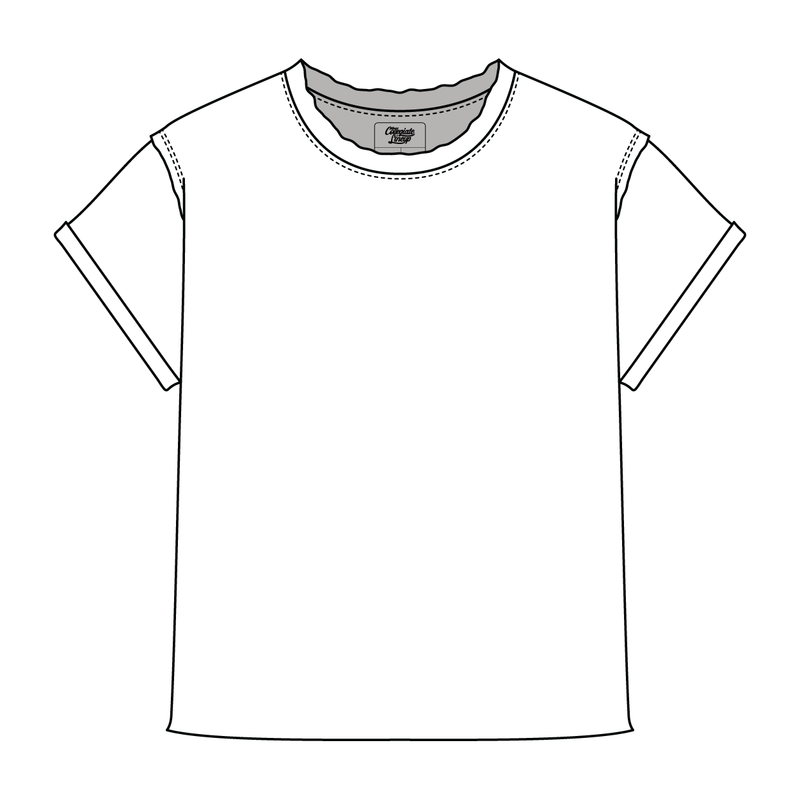 Women’s Full Length Boxy Raw Seamed T-Shirt with Cuffed Sleeves