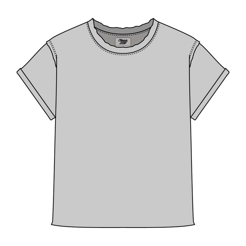 Women’s Full Length Boxy Raw Seamed T-Shirt with Cuffed Sleeves