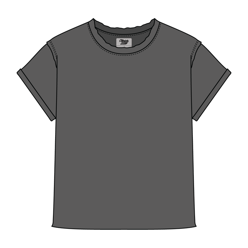 Women’s Full Length Boxy Raw Seamed T-Shirt with Cuffed Sleeves