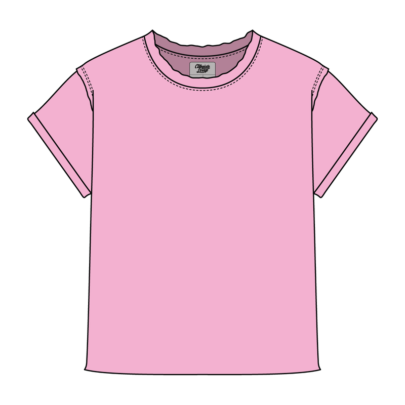 Women’s Full Length Boxy Raw Seamed T-Shirt with Cuffed Sleeves