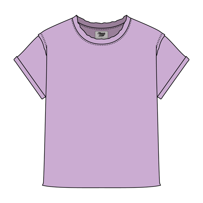 Women’s Full Length Boxy Raw Seamed T-Shirt with Cuffed Sleeves