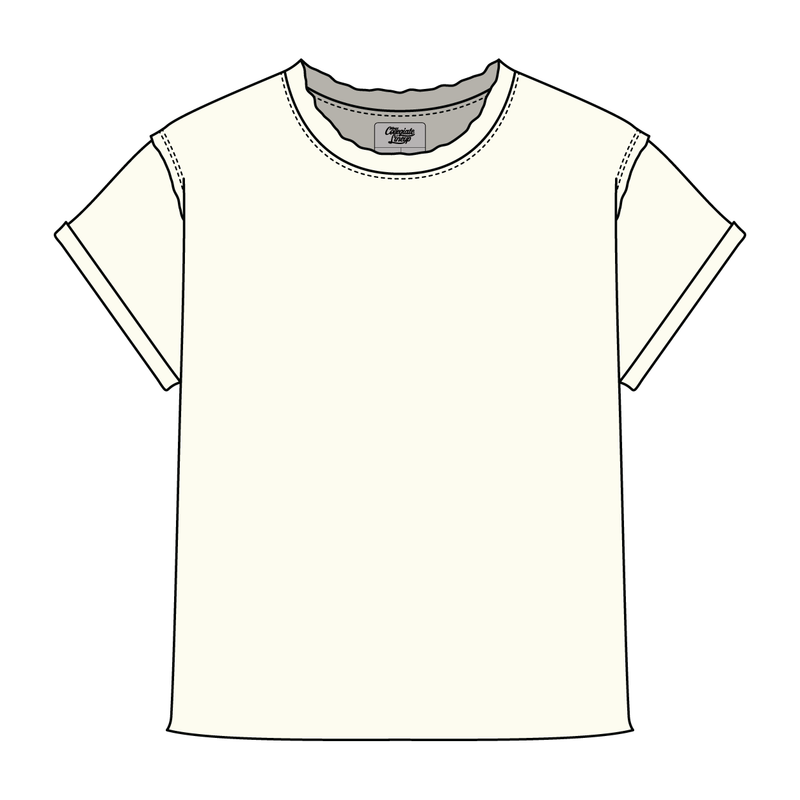 Women’s Full Length Boxy Raw Seamed T-Shirt with Cuffed Sleeves