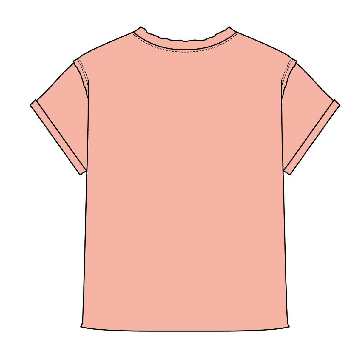 Women’s Full Length Boxy Raw Seamed T-Shirt with Cuffed Sleeves