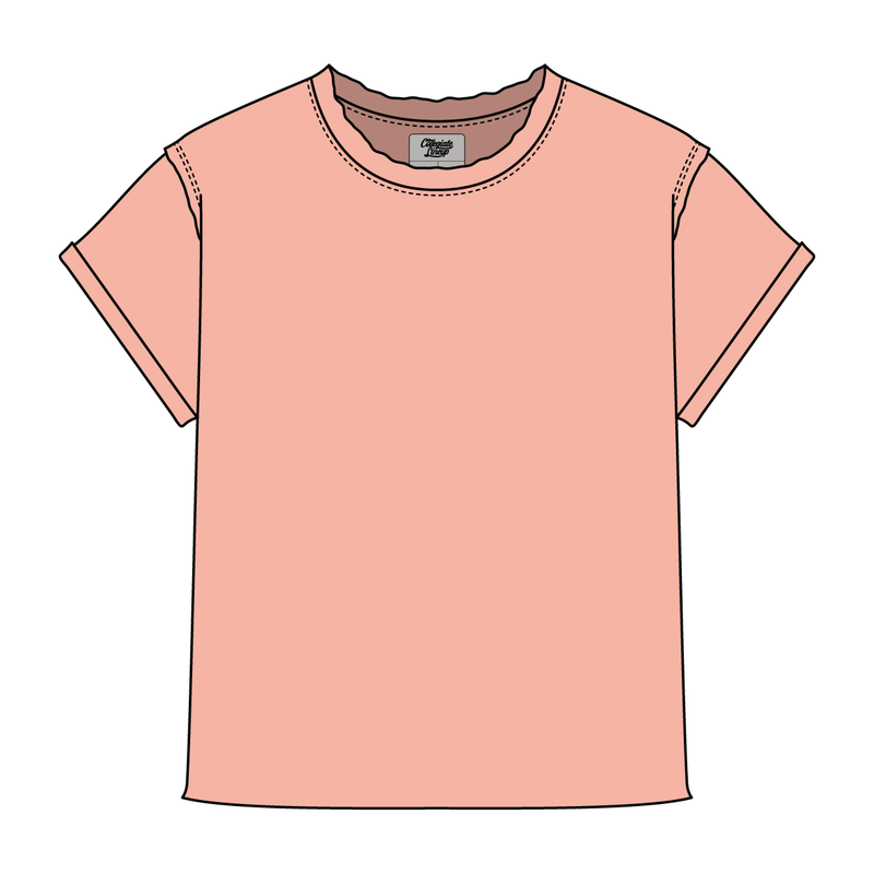 Women’s Full Length Boxy Raw Seamed T-Shirt with Cuffed Sleeves