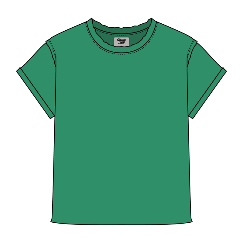 Women’s Full Length Boxy Raw Seamed T-Shirt with Cuffed Sleeves