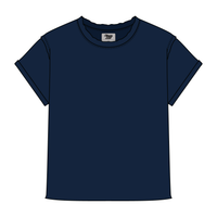Women’s Full Length Boxy Raw Seamed T-Shirt with Cuffed Sleeves