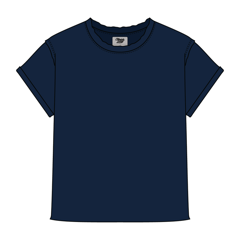 Women’s Full Length Boxy Raw Seamed T-Shirt with Cuffed Sleeves