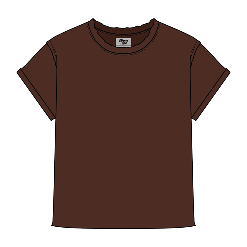Women’s Full Length Boxy Raw Seamed T-Shirt with Cuffed Sleeves
