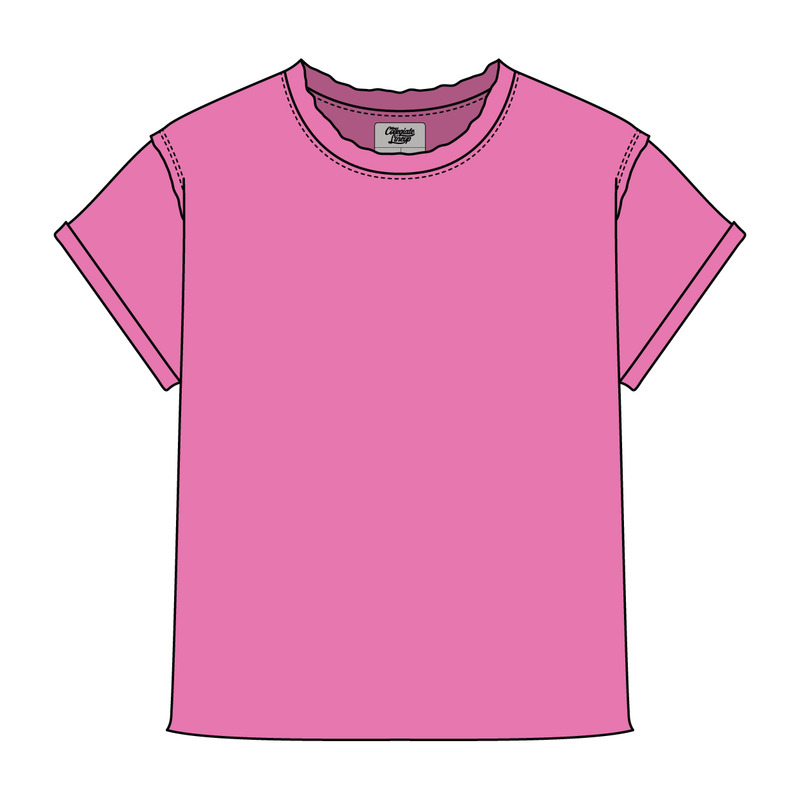 Women’s Full Length Boxy Raw Seamed T-Shirt with Cuffed Sleeves