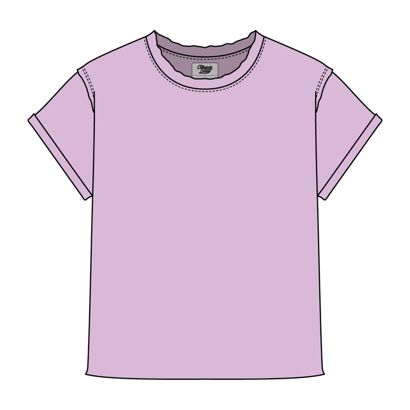Women’s Full Length Boxy Raw Seamed T-Shirt with Cuffed Sleeves