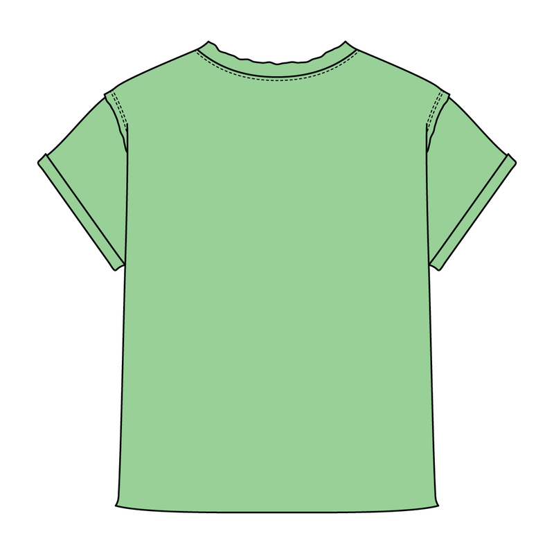 Women’s Full Length Boxy Raw Seamed T-Shirt with Cuffed Sleeves