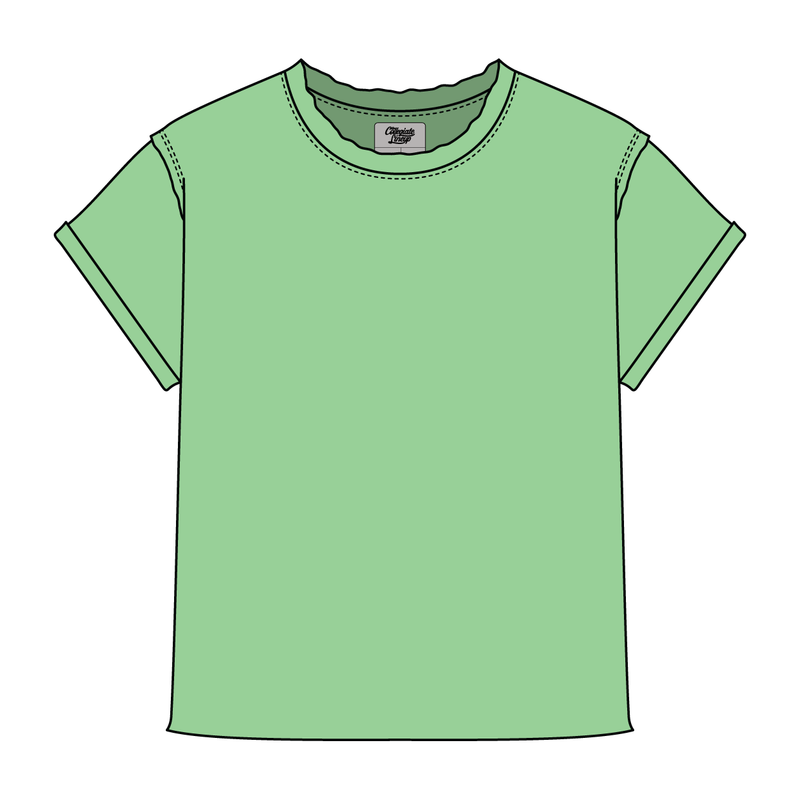 Women’s Full Length Boxy Raw Seamed T-Shirt with Cuffed Sleeves