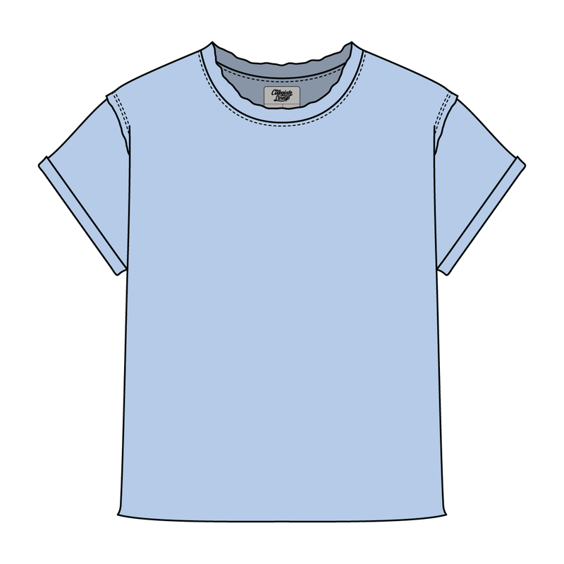 Women’s Full Length Boxy Raw Seamed T-Shirt with Cuffed Sleeves