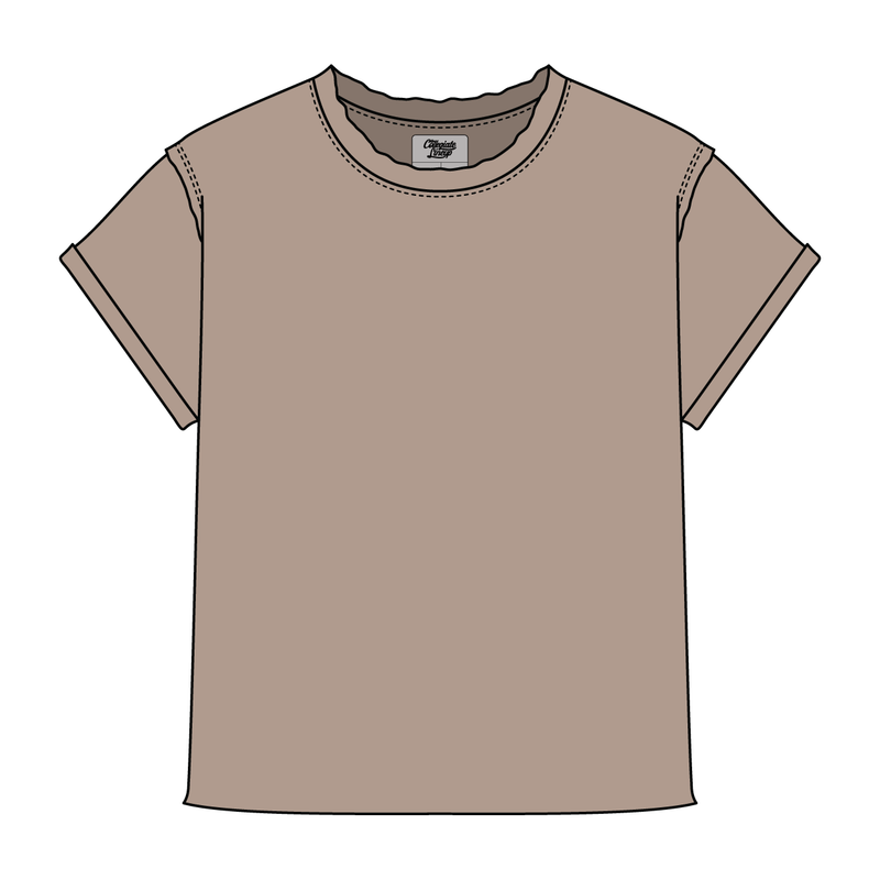 Women’s Full Length Boxy Raw Seamed T-Shirt with Cuffed Sleeves