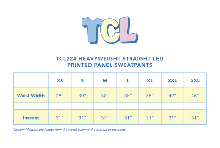 Size chart for Picnic Sweatpants