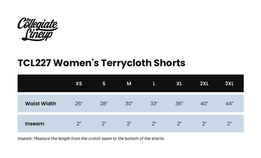 Size chart for Boardwalk Terrycloth Shorts