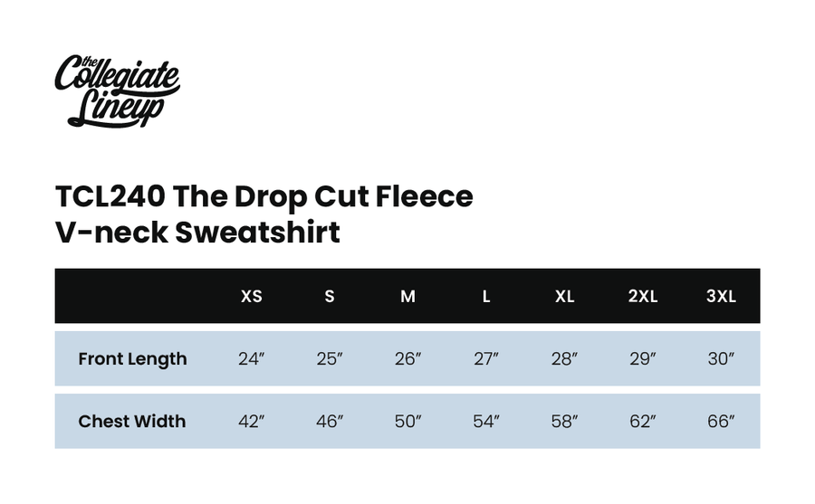 Size chart for Cocoa Varsity V-Neck