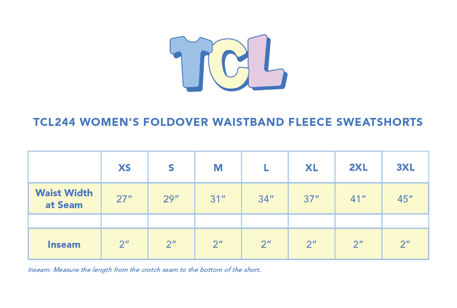 Size chart for 90s Foldover Short