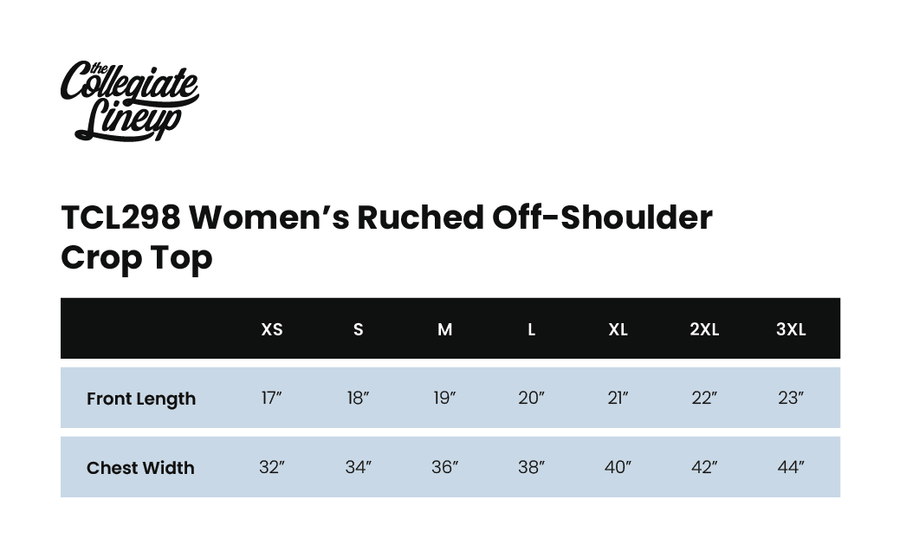 Size chart for Women’s Ruched Off-Shoulder Crop Top
