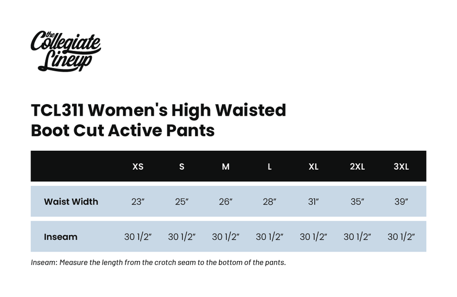 Size chart for Women's High Waisted Boot Cut Active Pant
