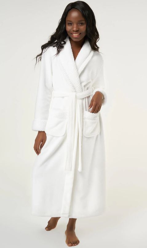 White Plush Soft Warm Fleece Womens Robe 6100