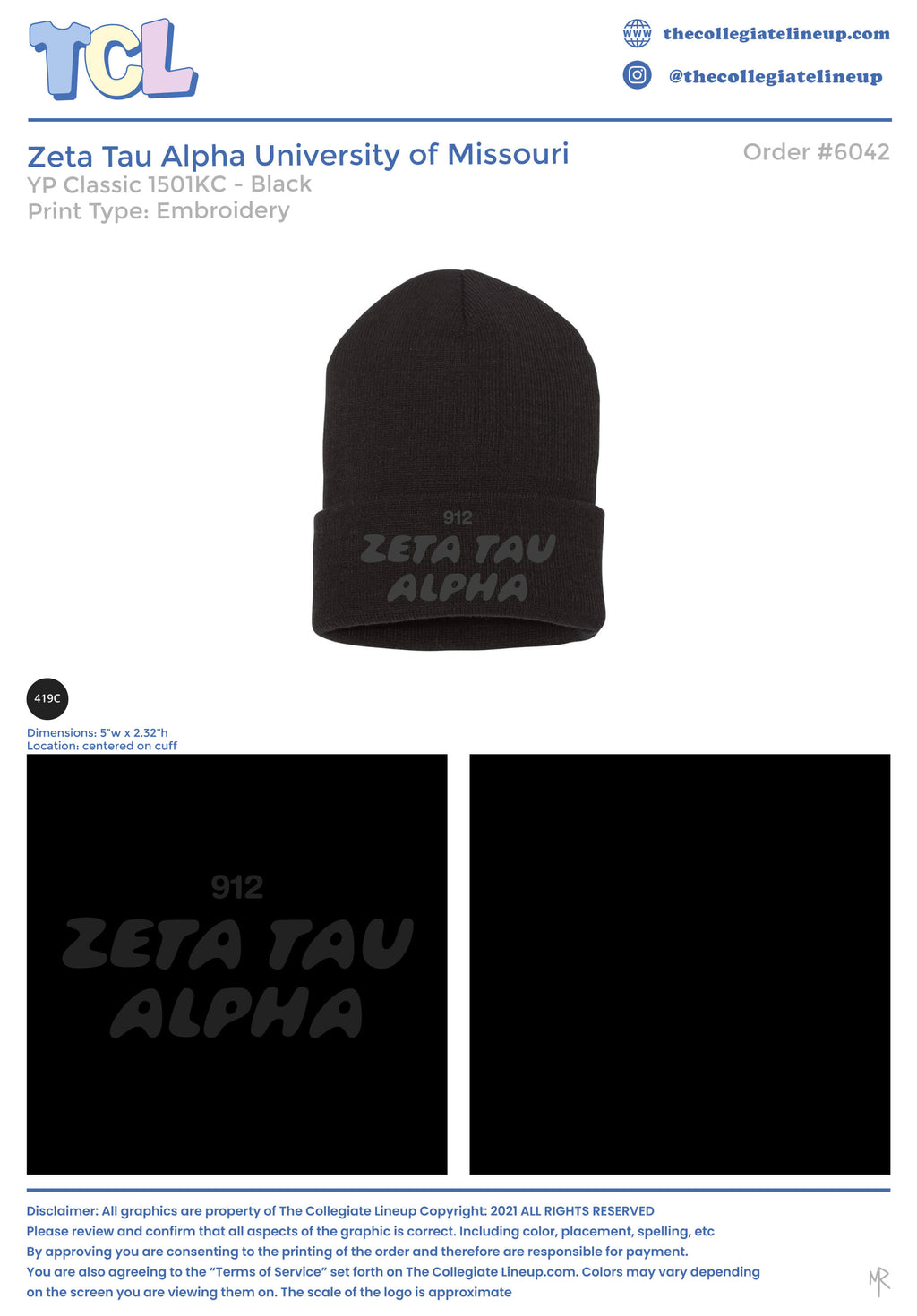Zeta Tau Alpha University of Missouri #6042 Cuffed Beanie