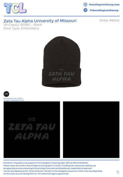 Zeta Tau Alpha University of Missouri #6042 Cuffed Beanie