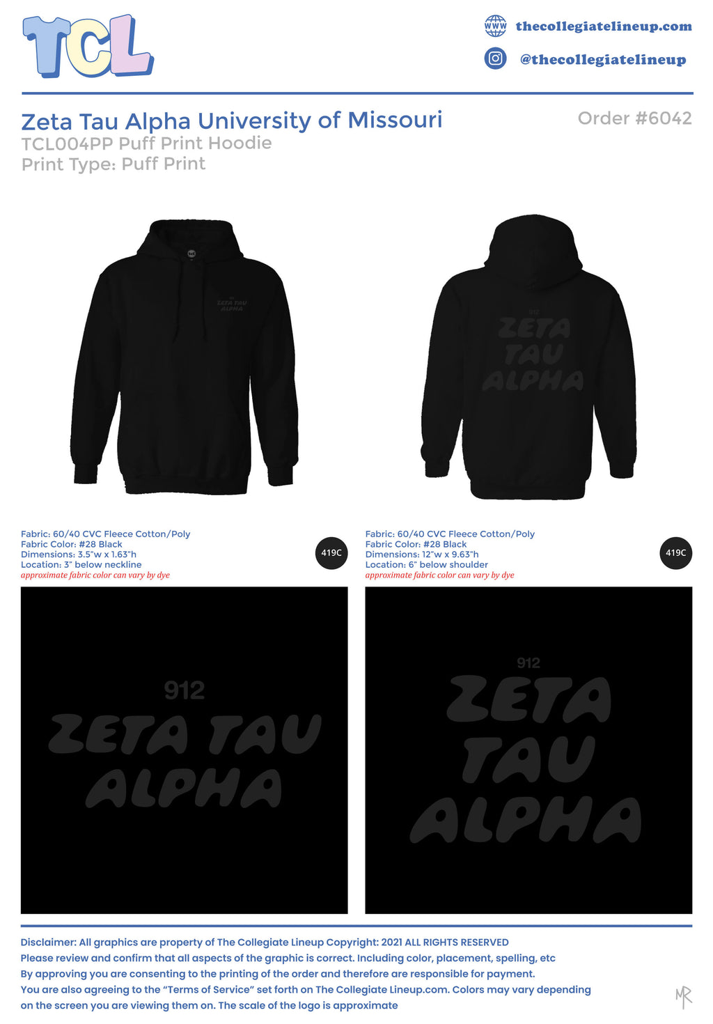 Zeta Tau Alpha University of Missouri #6042 Puff Print Sets