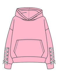 THE DROP CUT HOODED SWEATSHIRT WITH LACE UP BOWS AT SLEEVE