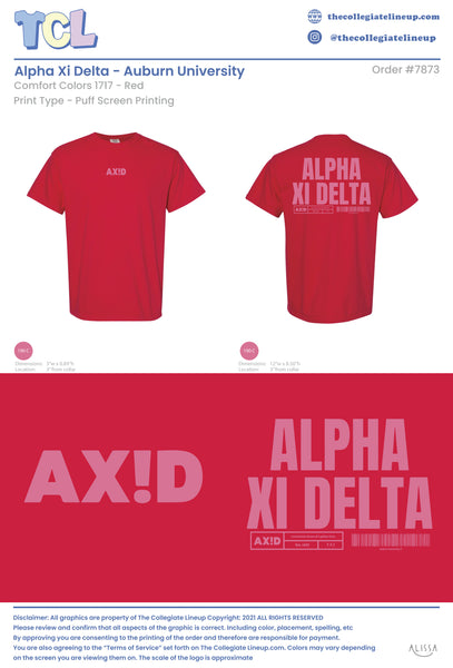 Alpha Xi Delta Auburn University #7873 Individual Shipping
