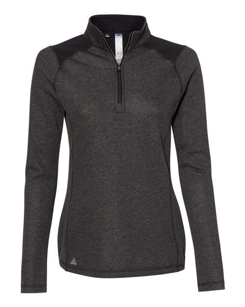Women's Heathered Quarter Zip Pullover with Colorblocked Shoulders