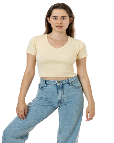 BABY RIB SHORT SLEEVE V-NECK CROP TEE