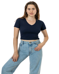 BABY RIB SHORT SLEEVE V-NECK CROP TEE