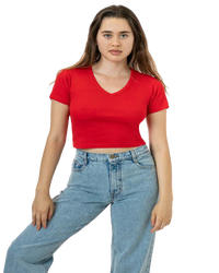 BABY RIB SHORT SLEEVE V-NECK CROP TEE