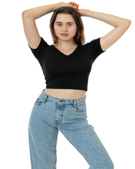 BABY RIB SHORT SLEEVE V-NECK CROP TEE